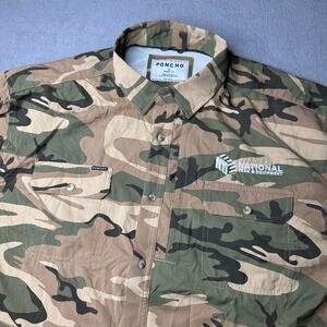 Poncho Camo Magnetic Button Shirt Mens XL Brown Green National Tank Equipment
